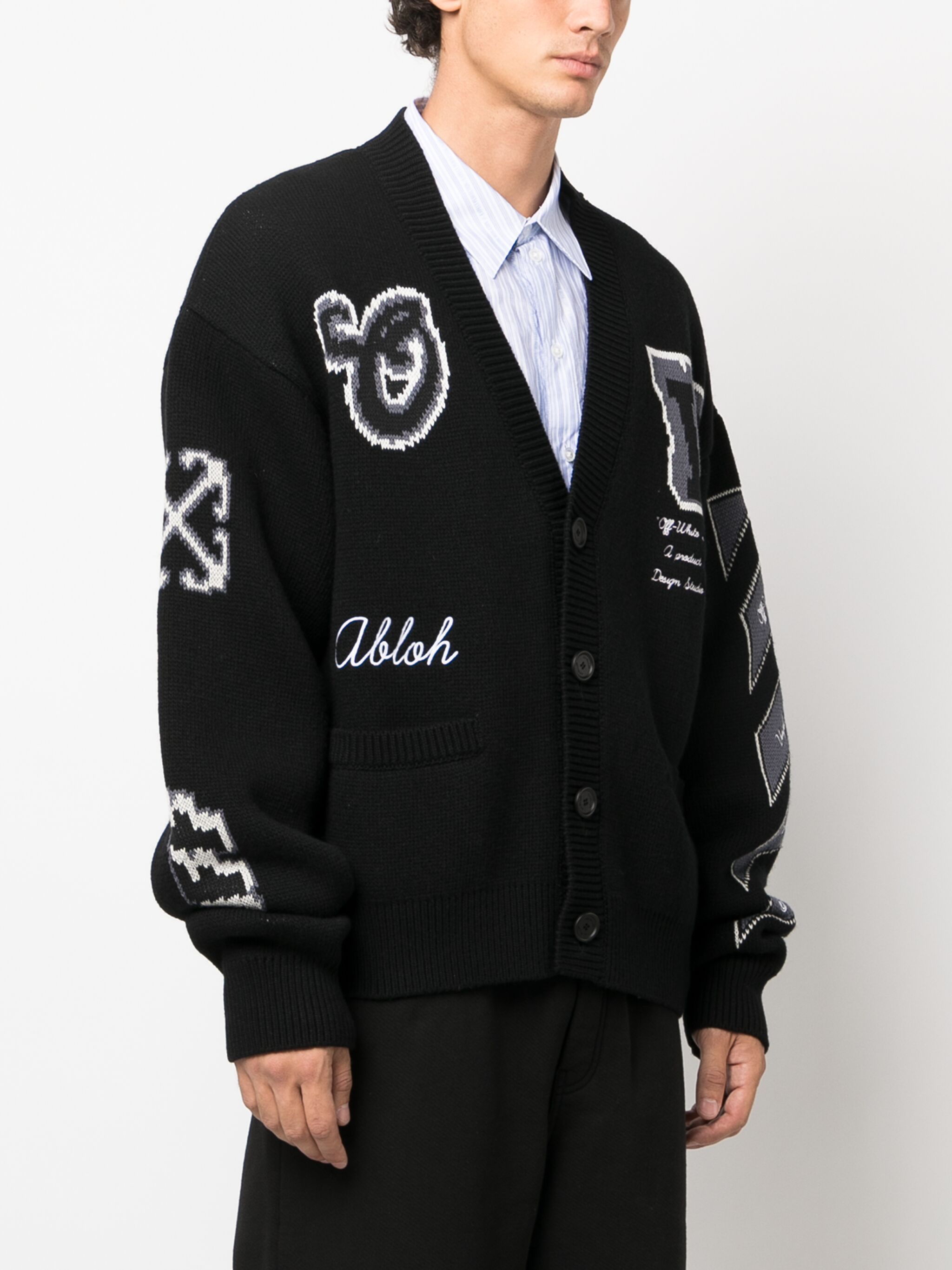 Off-White Off-White intarsia-logos V-neck cardigan — Фото 5