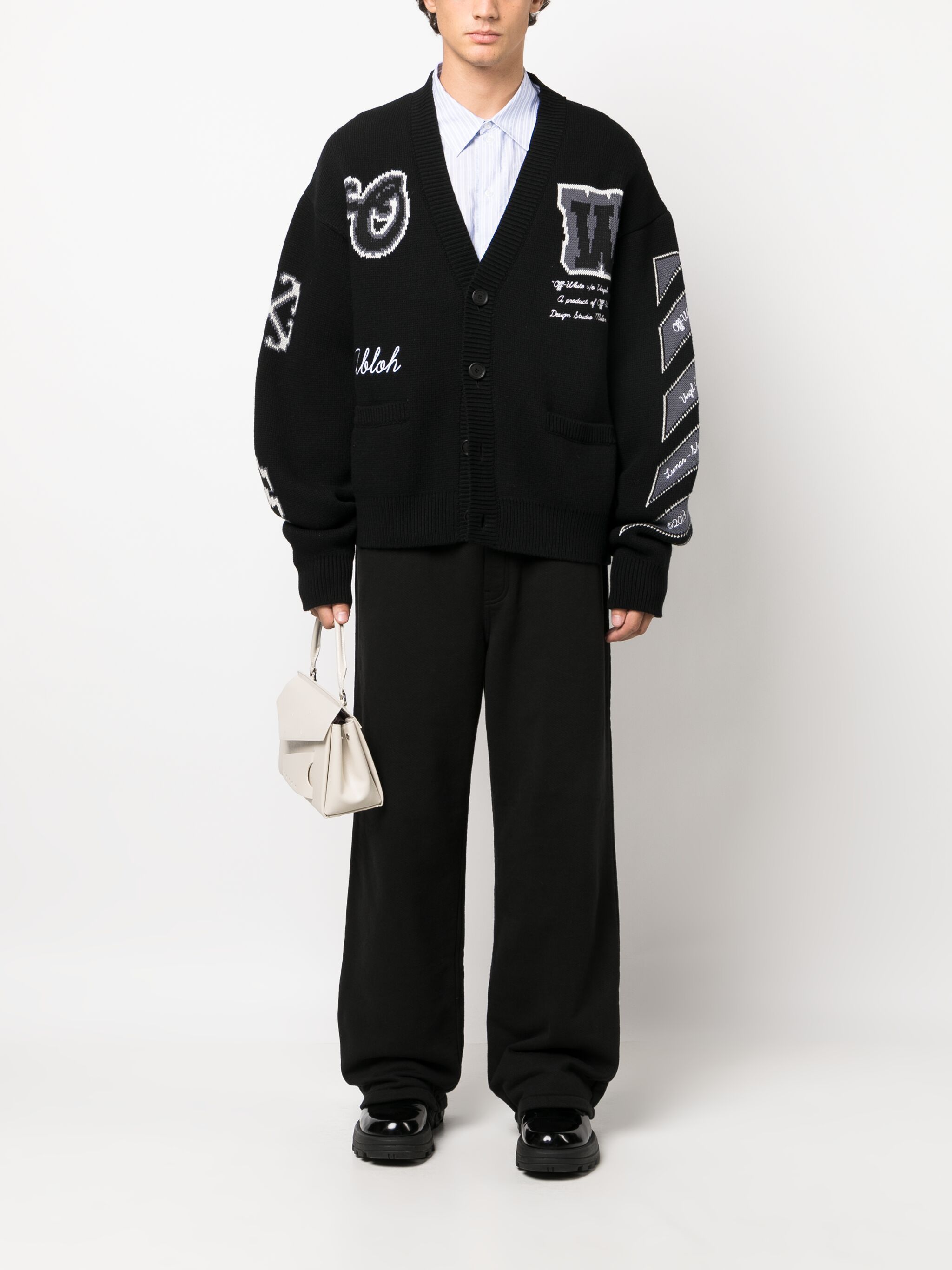 Off-White Off-White intarsia-logos V-neck cardigan — Фото 2