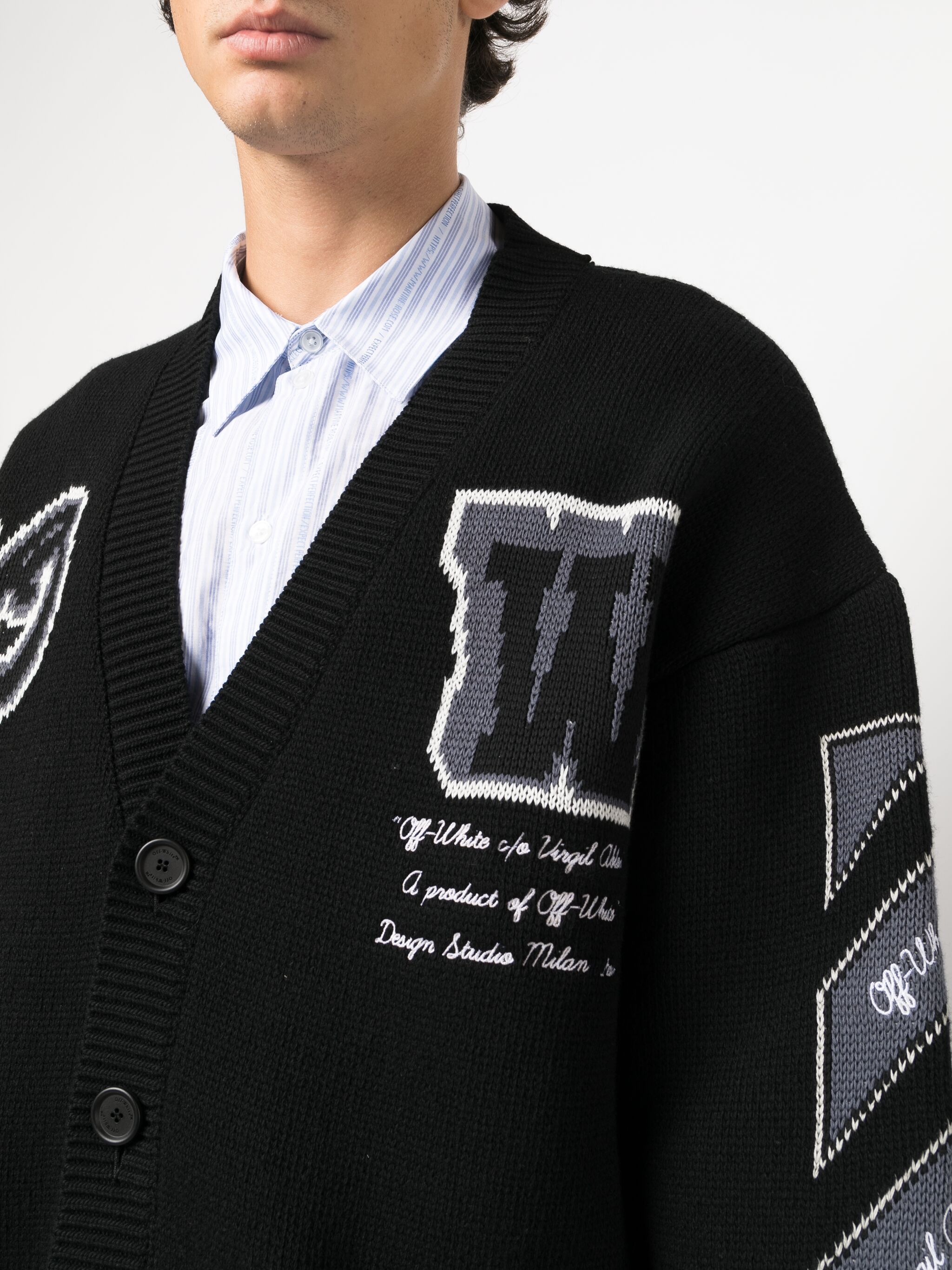 Off-White Off-White intarsia-logos V-neck cardigan — Фото 3