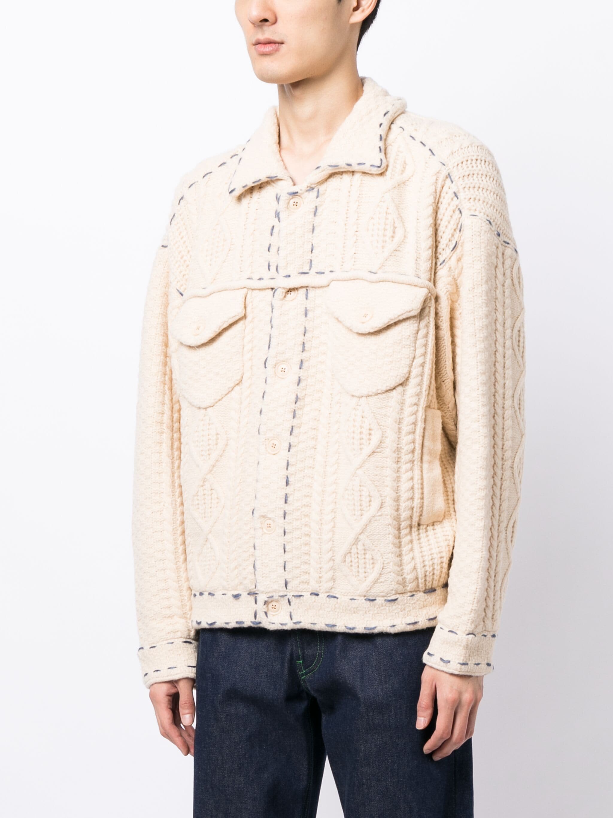 FIVE CM FIVE CM decorative-stitching cable-knit jacket — Фото 20